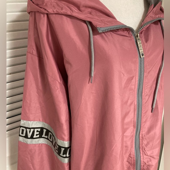 EUC Thrill 94 Pink+Black+Reflective Gray Lightweight Hooded WindbreakerJacket 3X - Picture 8 of 14